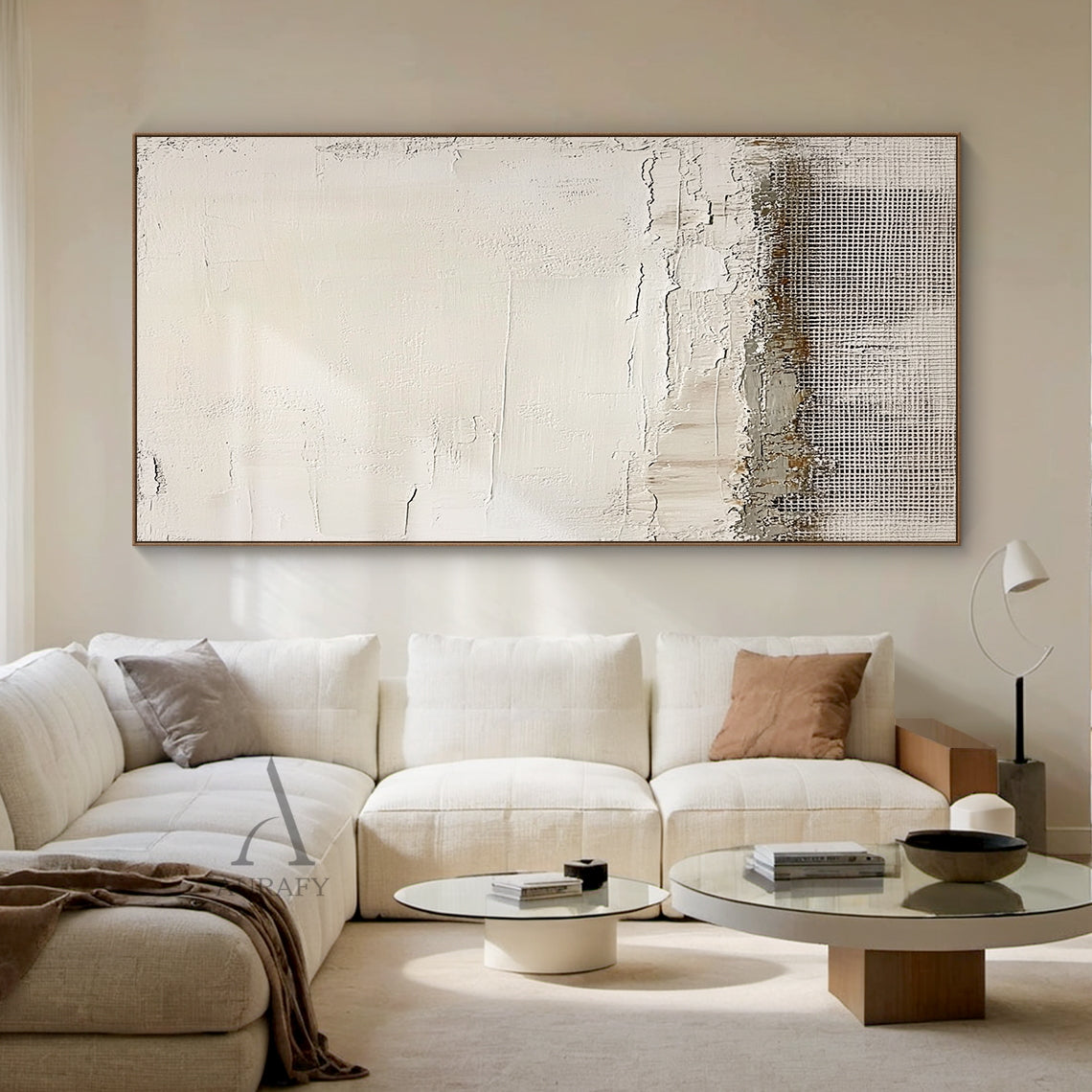 Beige Abstract Artwork Modern Organic Japandi Impasto Crackle Tactile Grid Texture Design AURA451
