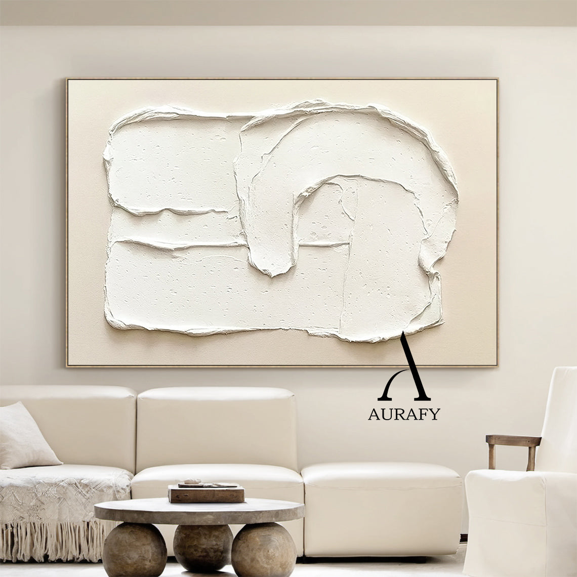 Minimalist Wall Art Plaster Textured Wabi Sabi Japandi Beige White High Relief Tactile Sculpted Decor AURA541
