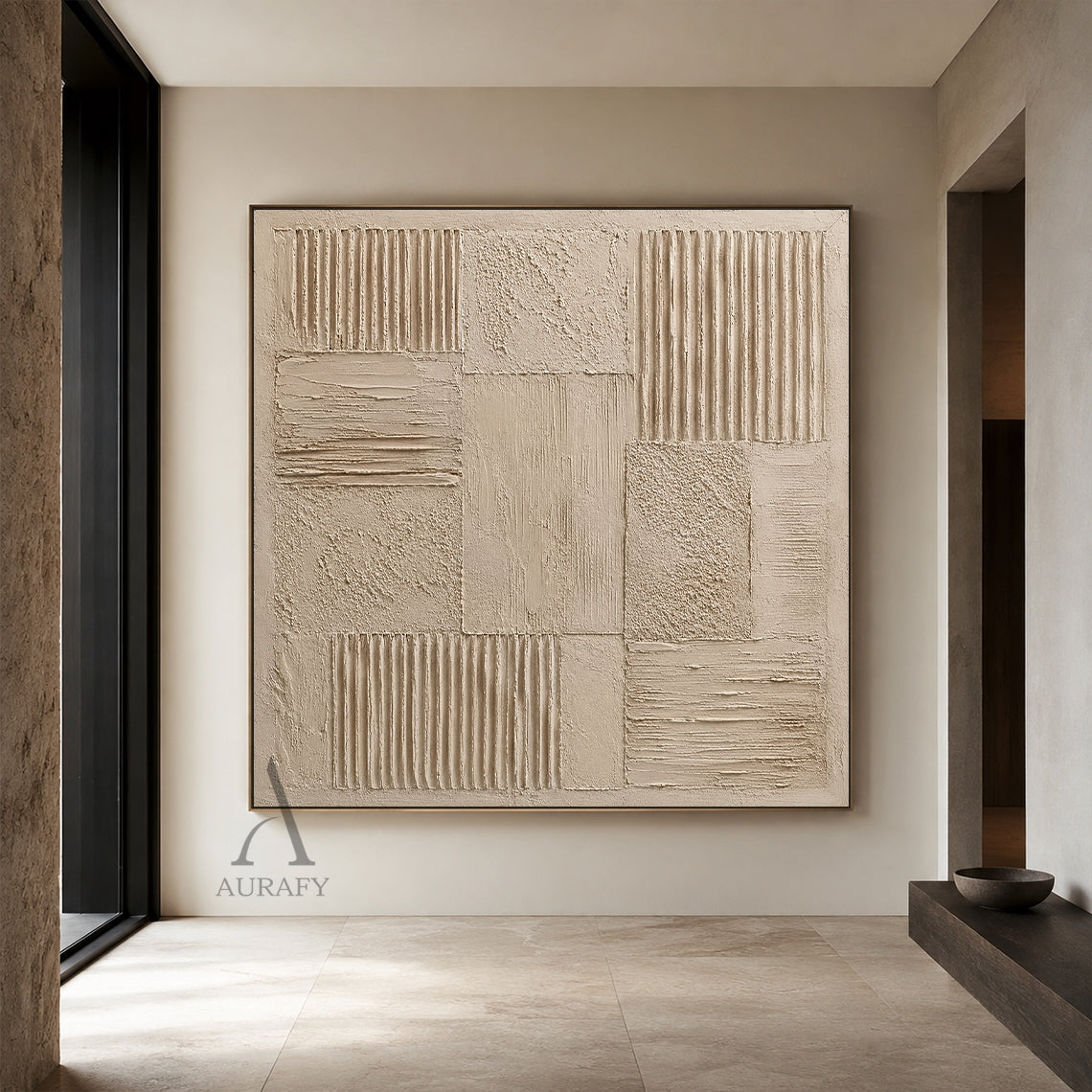 Sand Grid, Beige Brown Ribbed 3D Abstract Painting AURA860