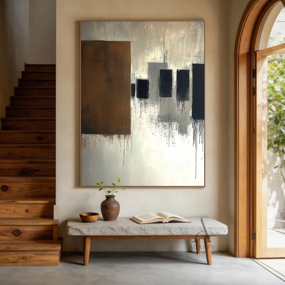 General Abstract Brown Beige Wall Art for Modern Home Decor AURA349