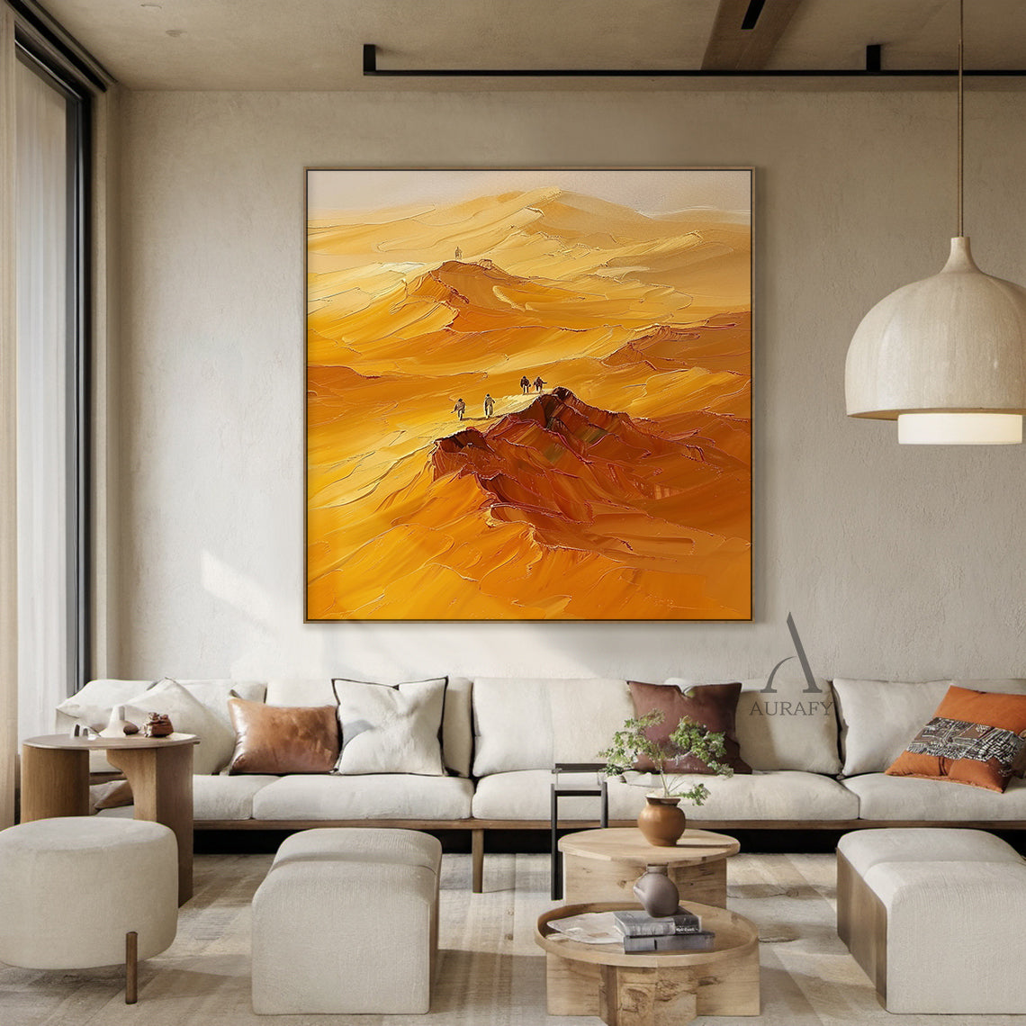 Yellow Landscape Impasto Oil Painting with Knife Strokes Tactile Surface and Exploring Figures AURA416