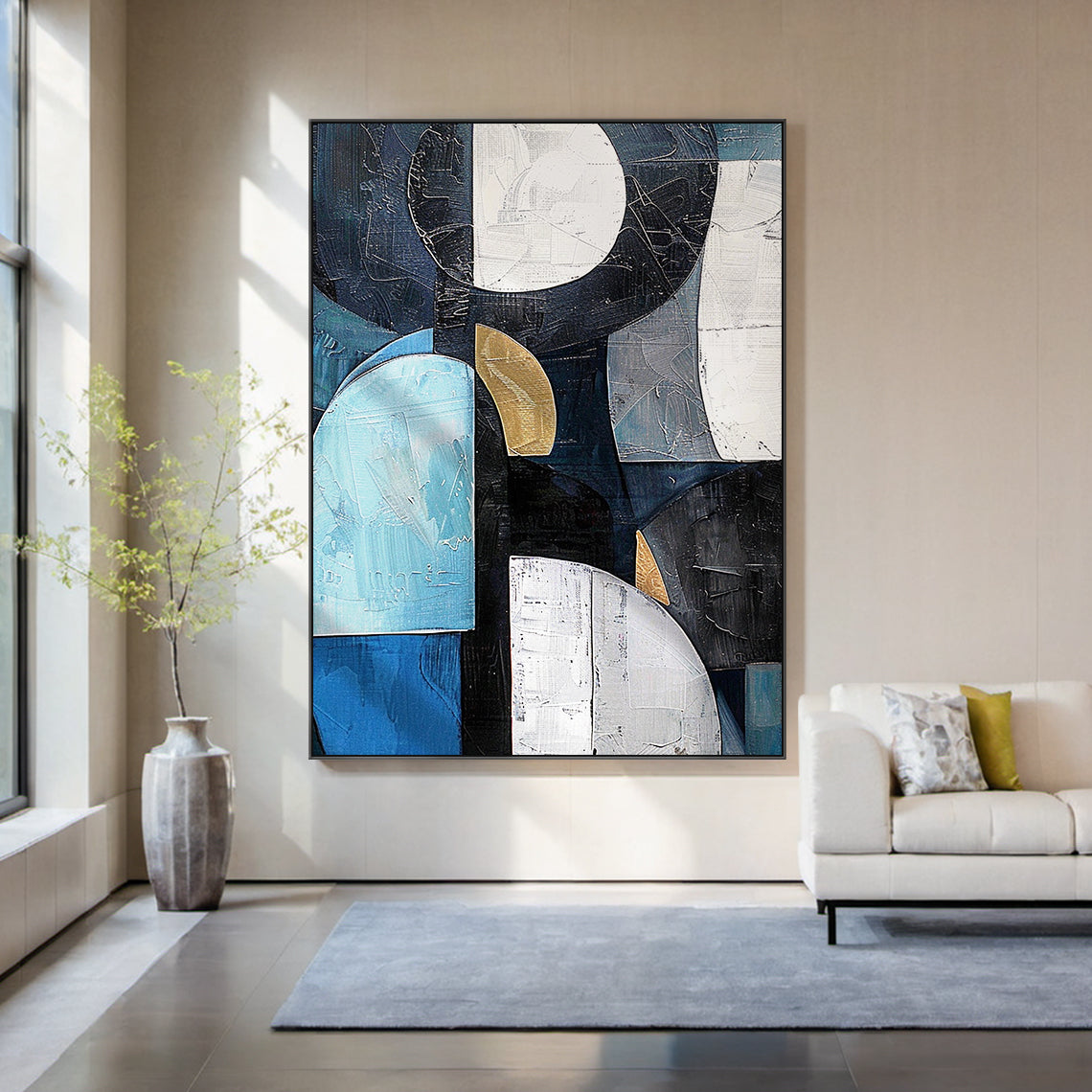 Midnight Geometry-Blue & Black Abstract Field-AURA154