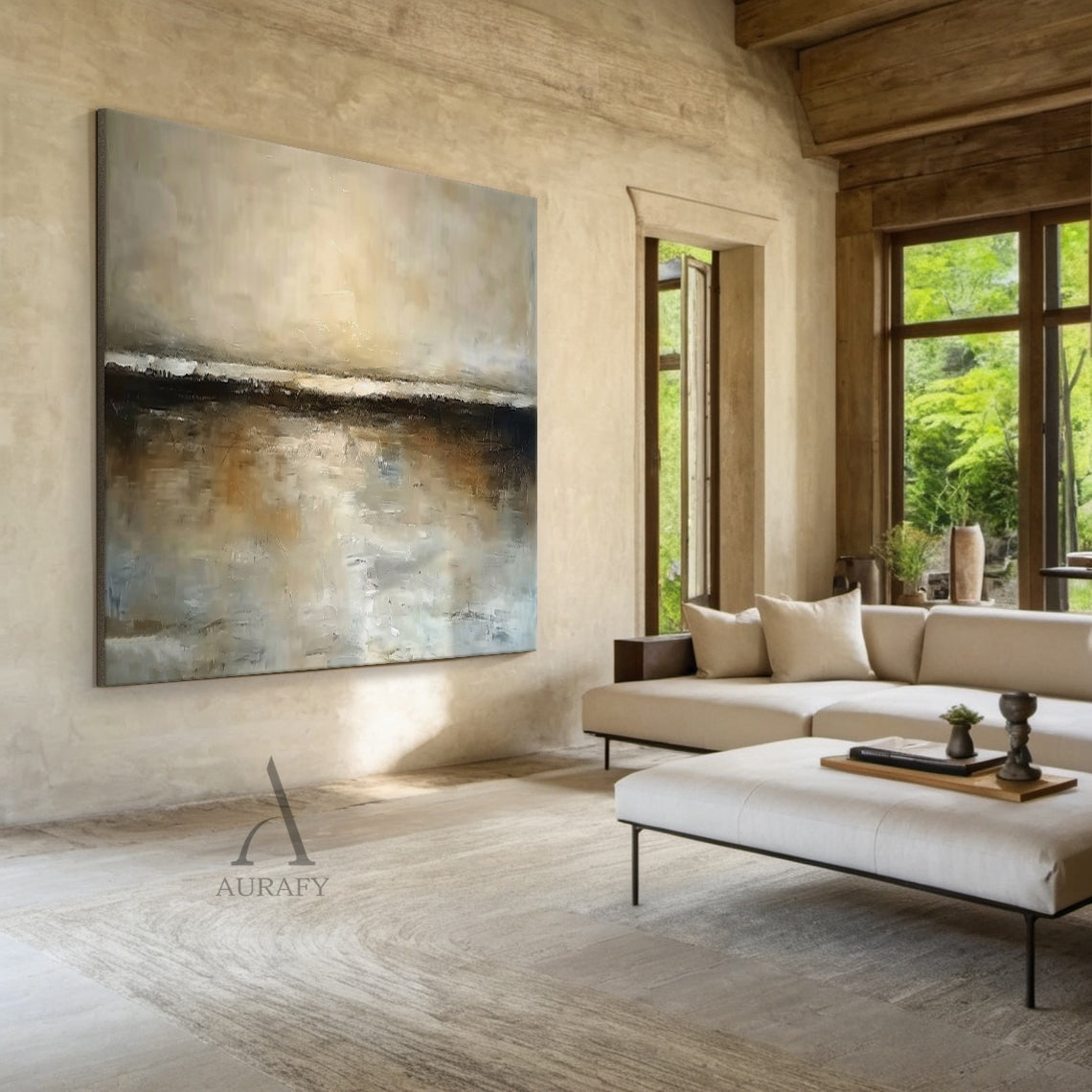 Wabi-Sabi Brown Textured Landscape Painting Minimalist Luxe Plaster Canvas Art Japandi Home Wall Decor AURA743