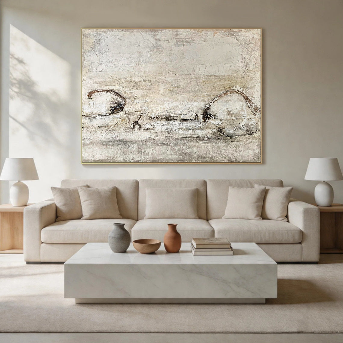 WABI SABI Beige Minimalist Decorative Vase for Living Room AURA413