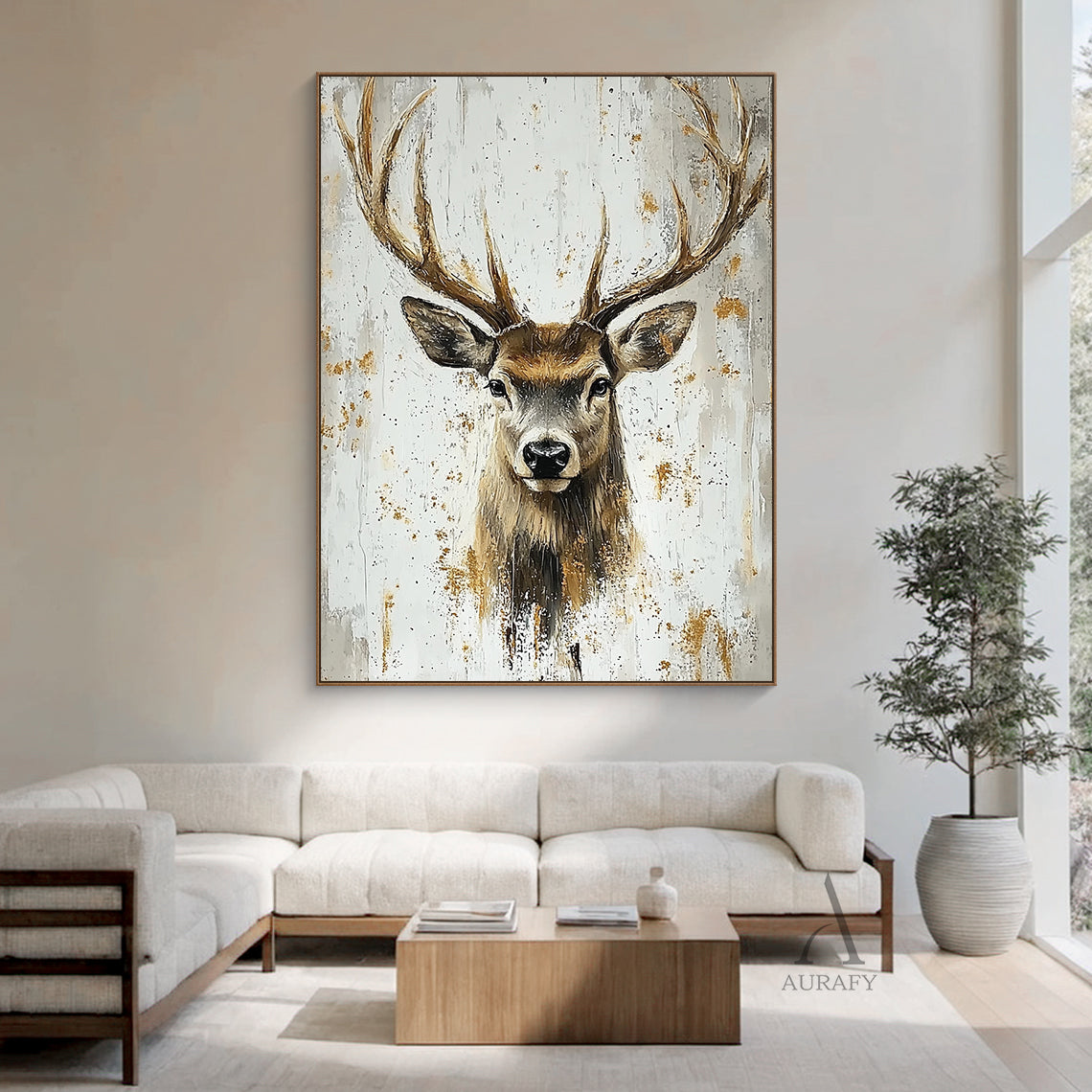 Cozy Beige Brown Woodland Animal Throw Pillow for Living Room AURA313