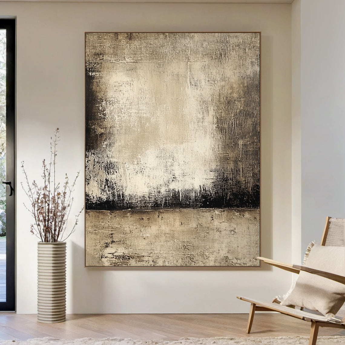 Wabi Sabi Beige Abstract Art with Handcrafted Scratch Textures Mottled Fade Layered Applications AURA584