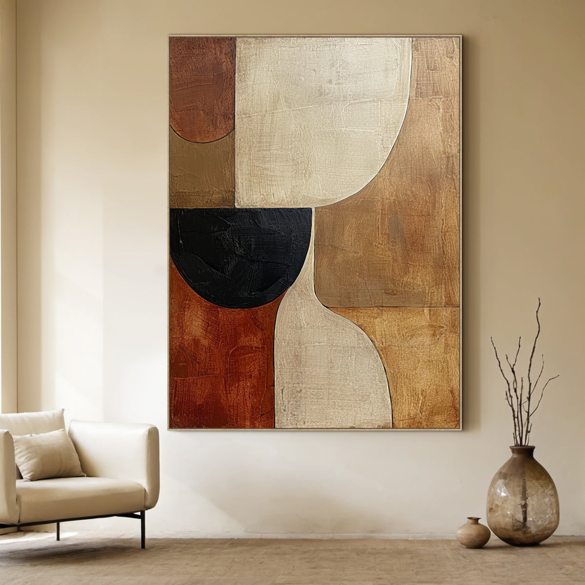 Earthen Harmony wall art-Ochre, Ivory & Onyx-AURA054