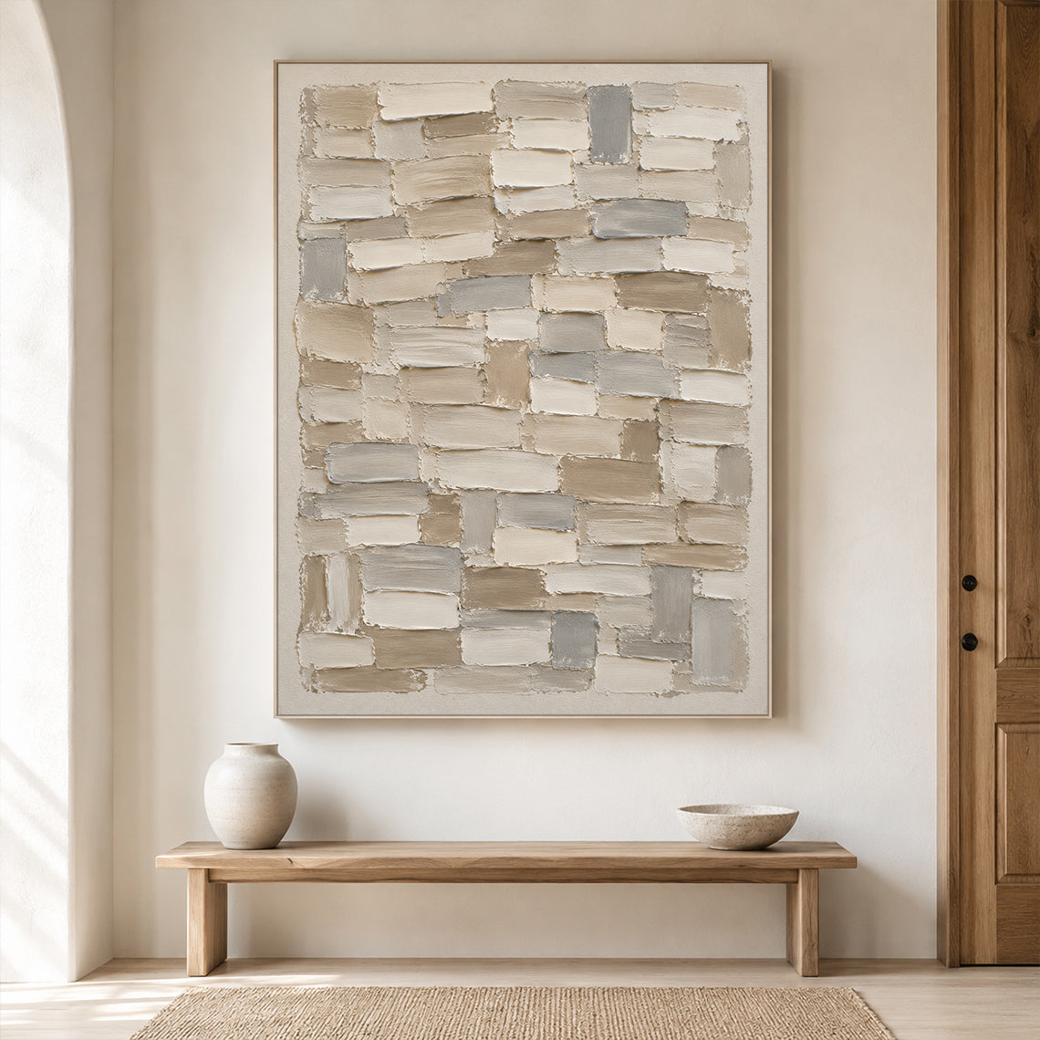 Textured Abstract Wall Art Beige Neutral Knife Stroke High Relief Plaster Minimalist Canvas AURA756