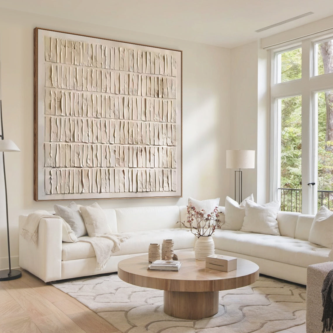 Grid Relief Painting – Cream & Beige Tones – AURA011(Vertical)