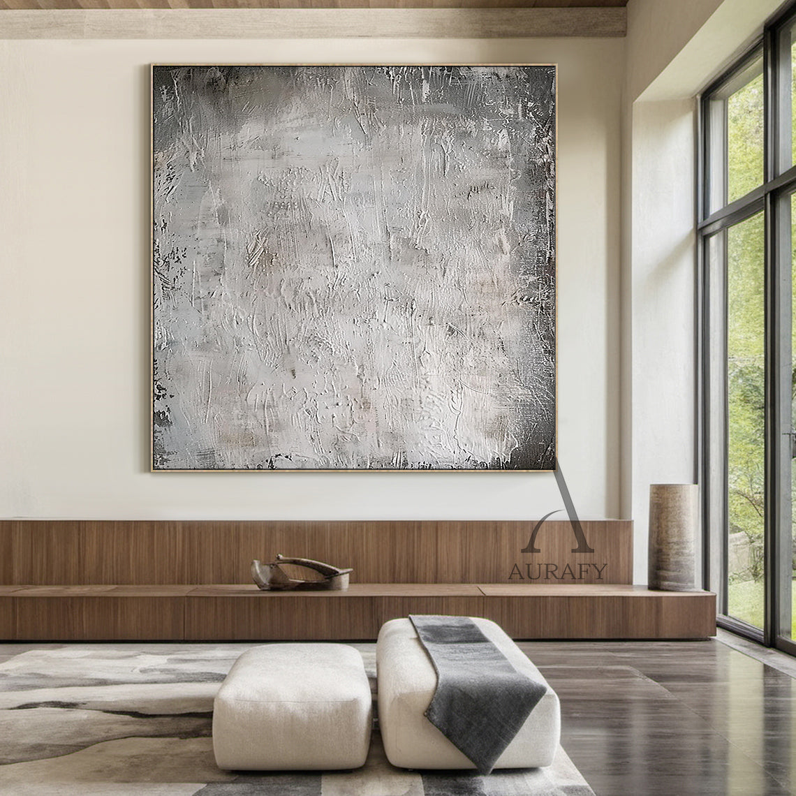 3D Textured Gray Abstract Painting Tactile Mottled Knife Strokes Modern Sculpted Canvas AURA479