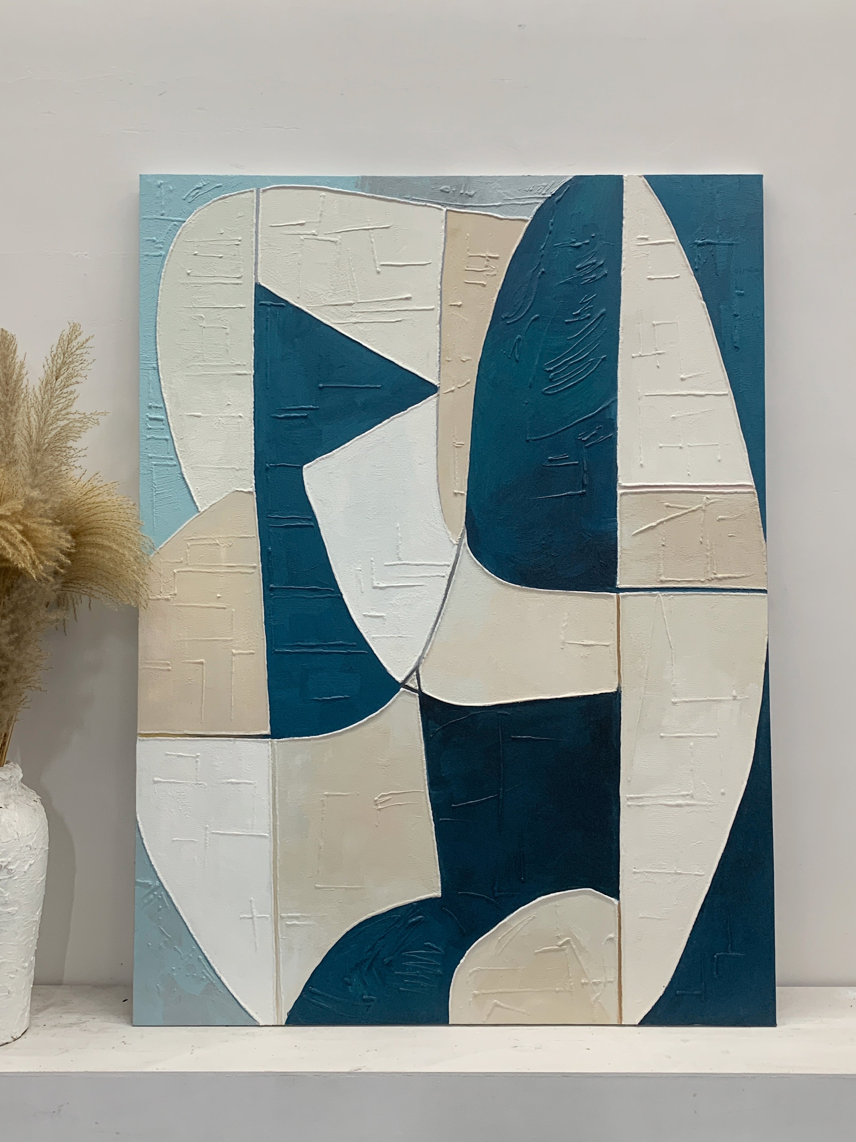 Textured Abstract Blue Beige Wall Art for Modern Living Room AURA164
