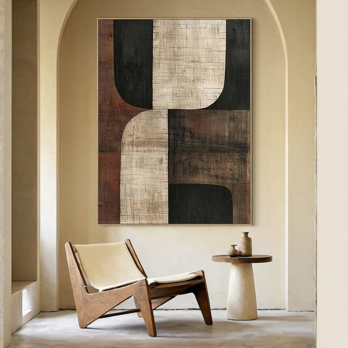 Primitive Balance-Beige Brown & Black Abstract Wall Art-AURA055