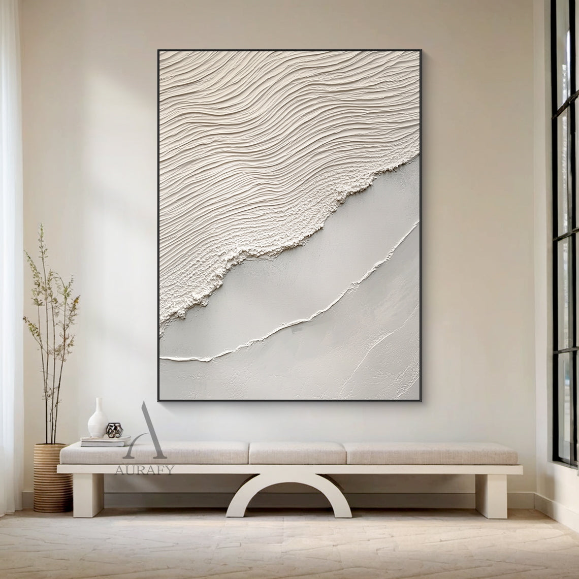 Beige Sea Abstract Impasto Sculpted Tactile Wall Art Modern Minimalist Luxe Canvas AURA442