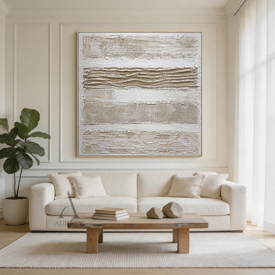 Woven Relief, Beige and Brown Mixed-Media Textured Wall Art AURA855