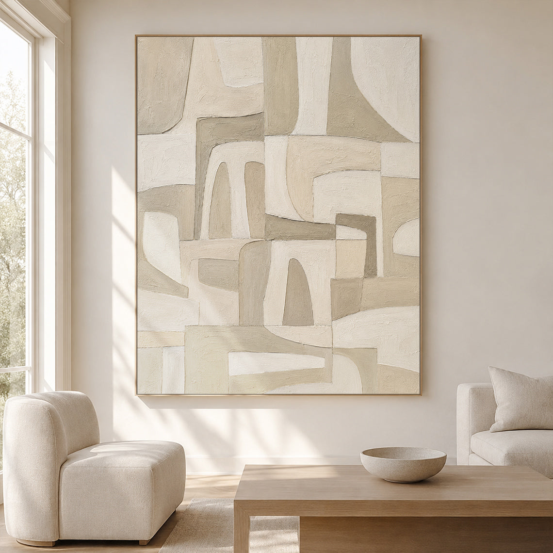 Beige Plaster Textured Japandi Minimalist Wall Art Tactile Sculpted Canvas Neutral Modern Organic Artwork AURA757