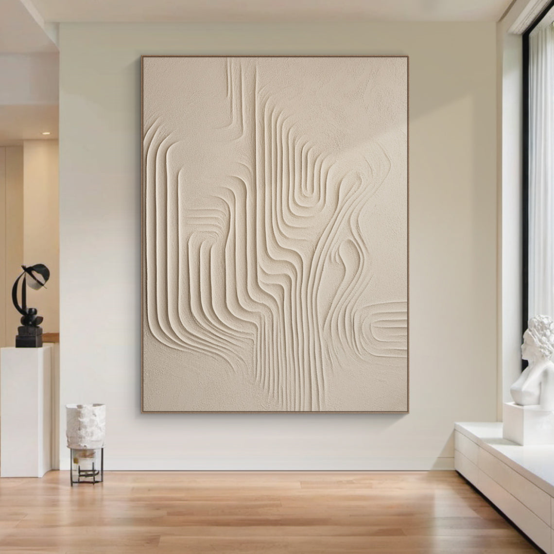 Flowing Horizontal Texture Canvas-Warm Cream Tones-AURA046