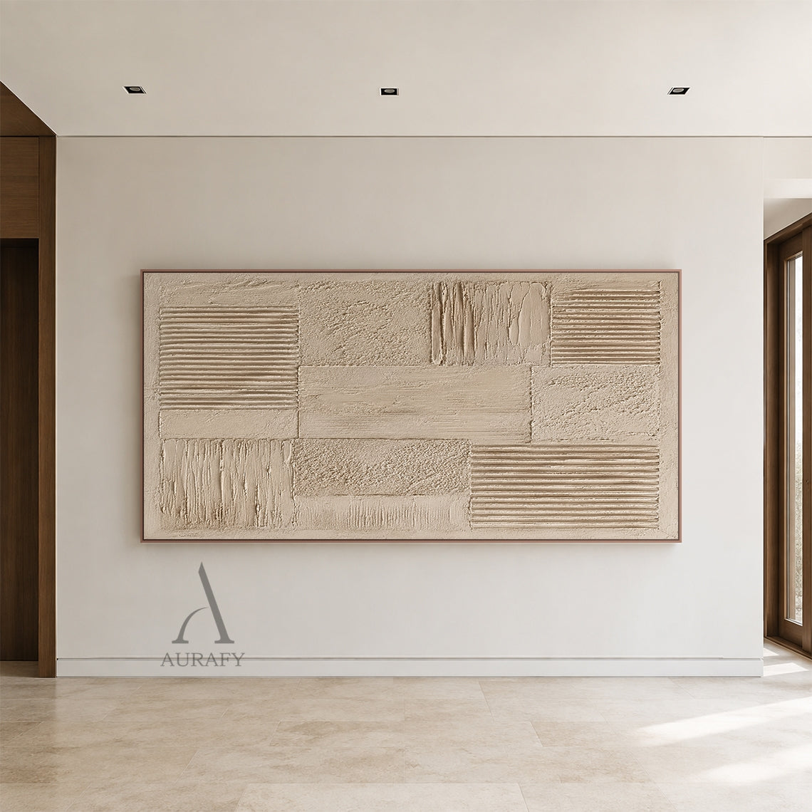Sand Grid, Beige Brown Ribbed 3D Abstract Painting AURA860