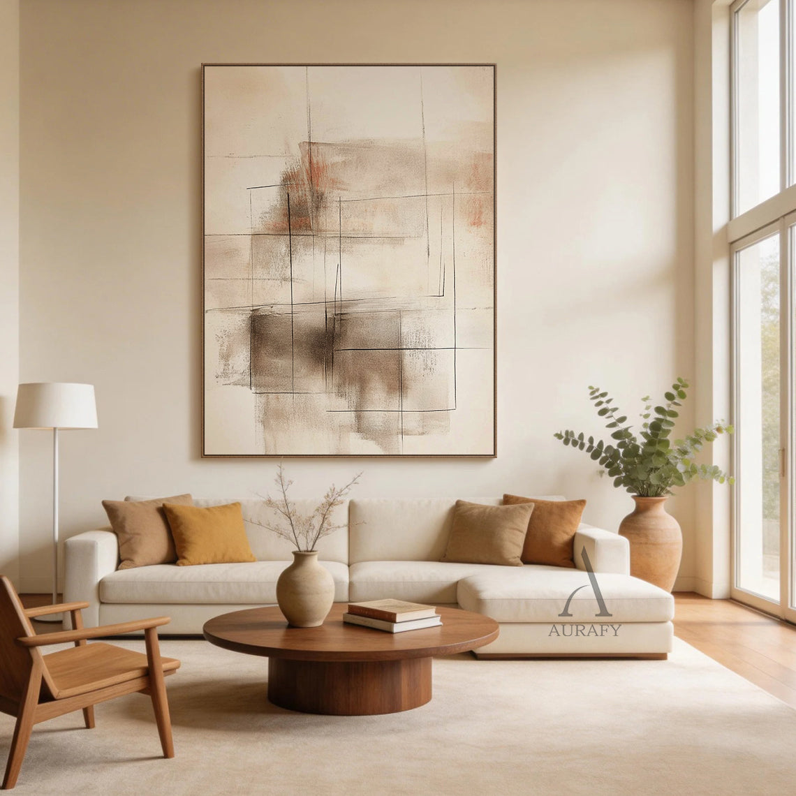 Beige General Abstract Wall Art for Home Living Room Decor AURA376