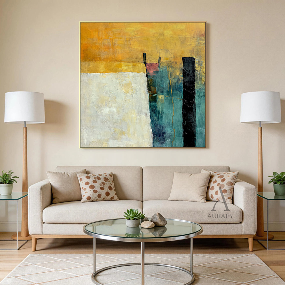 General Abstract Yellow Green Wall Art for Home Interior Decor AURA368