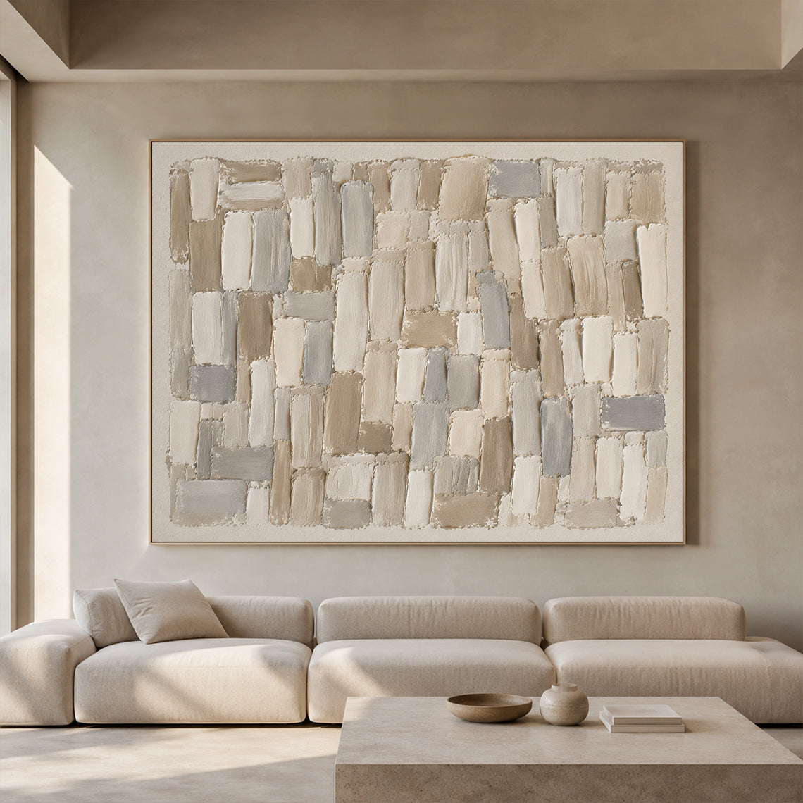 Textured Abstract Wall Art Beige Neutral Knife Stroke High Relief Plaster Minimalist Canvas AURA756