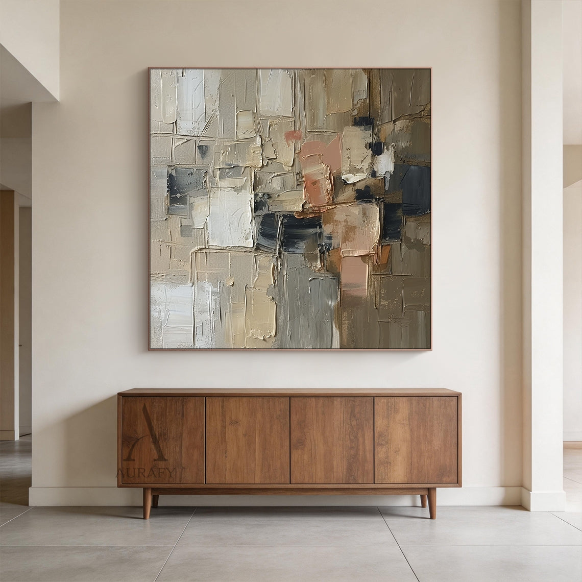 Palette Blocks, Brown Cream and Charcoal Impasto Painting AURA861