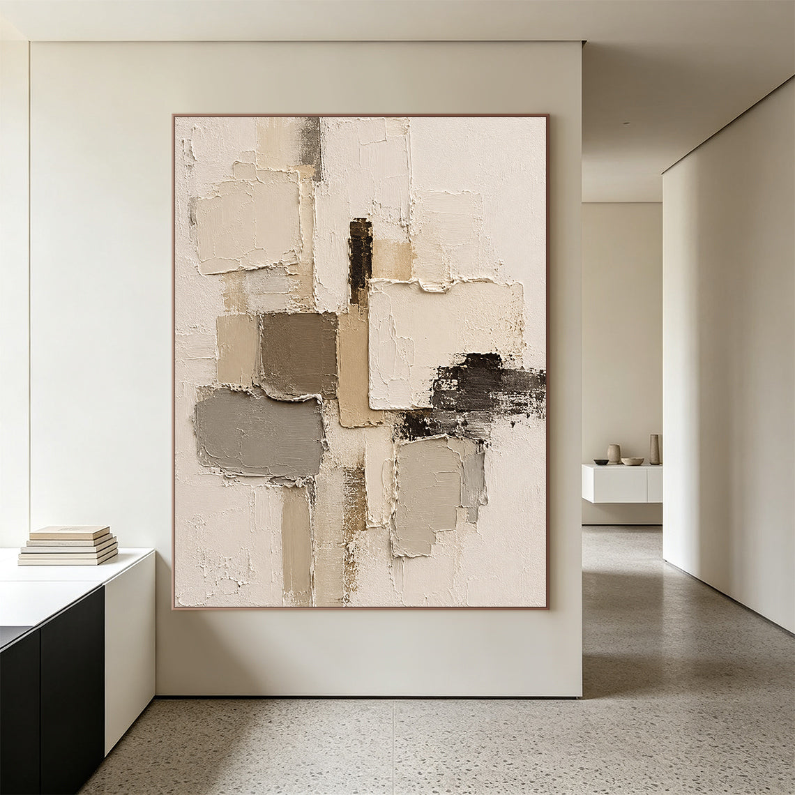 Plaster Textured Abstract Beige Brown Minimalist Japandi Sculpted Knife Stroke Neutral Wall Artwork AURA751