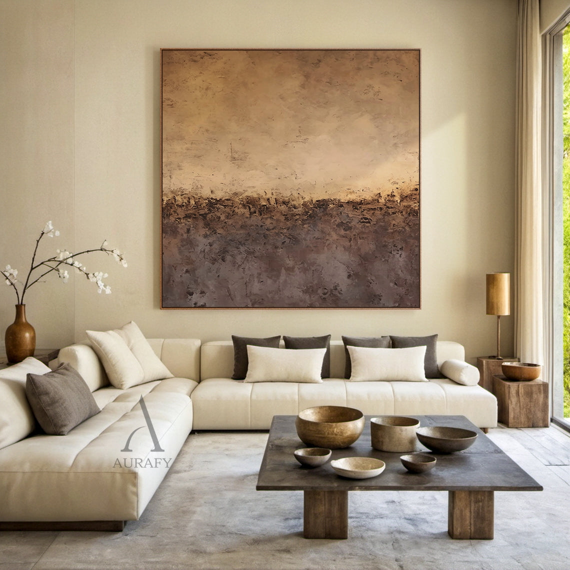 Abstract Brown Beige Art Tactile Knife Strokes Modern Organic Plaster Textured Canvas AURA598