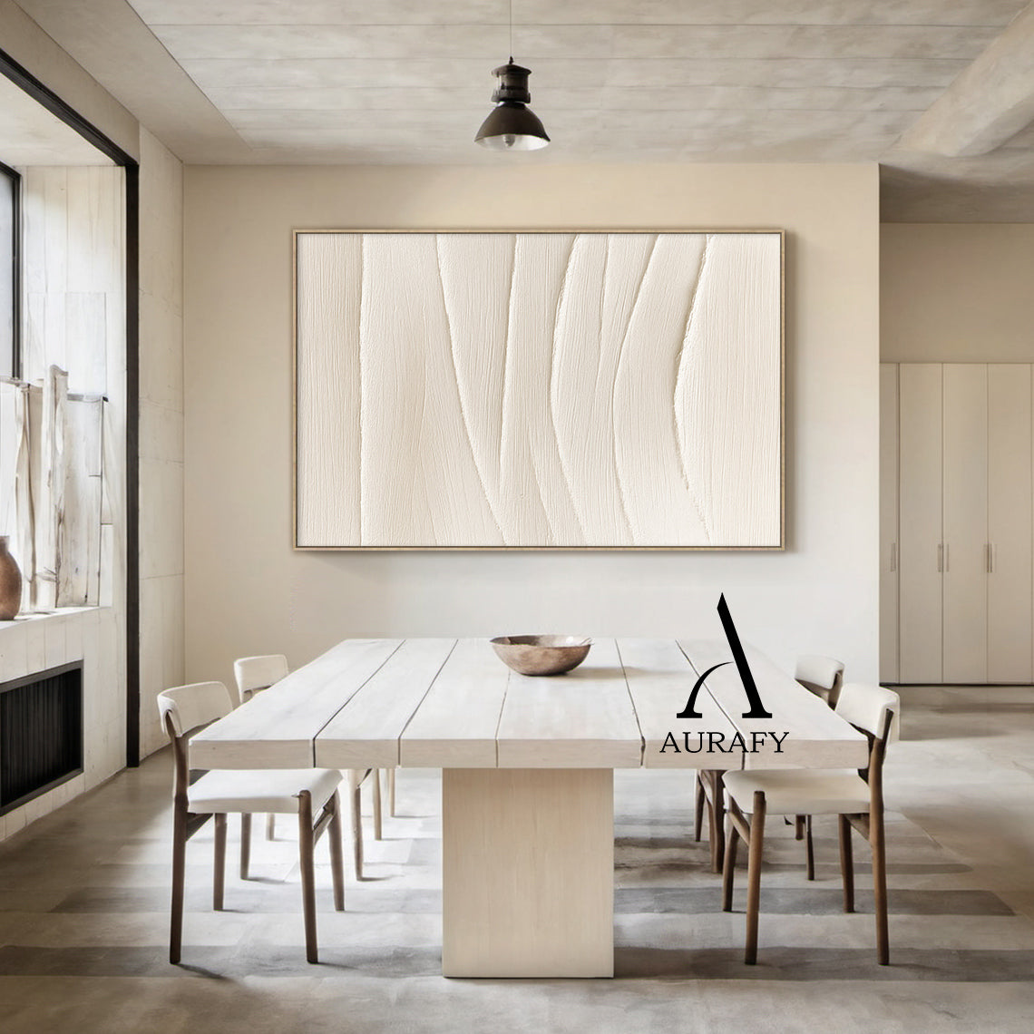 Minimalist Wall Art Beige Impasto Wave Texture Tactile Sculpted Canvas Minimalist Luxe Artwork AURA553