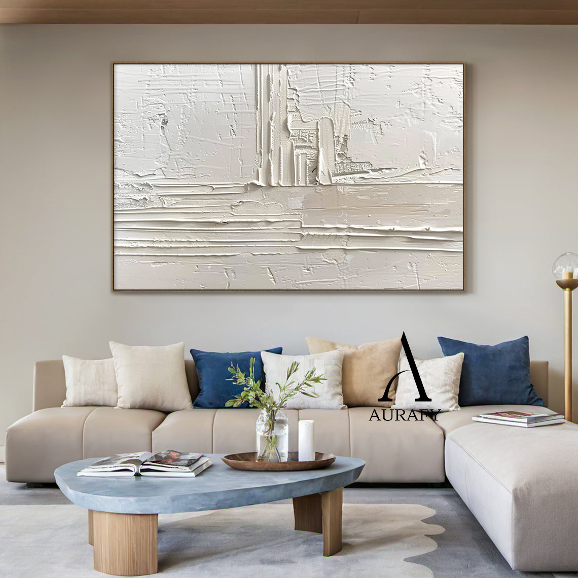 3D Textured Beige Abstract Painting Tactile High-Relief Sculpted Canvas Modern Minimalist Art AURA524