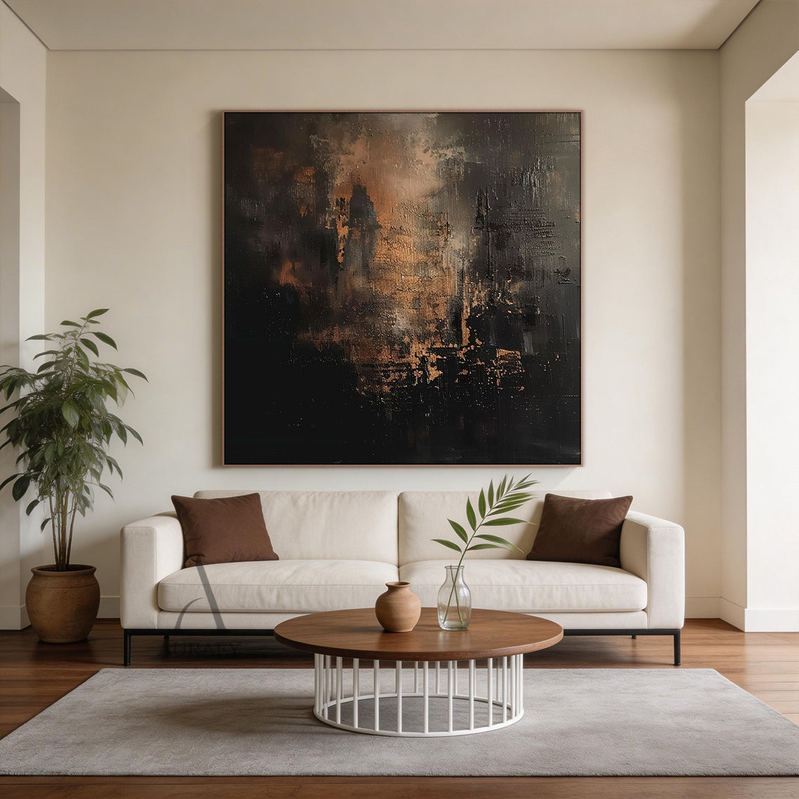 Bronze Through Black, Moody Textured Abstract Painting AURA872
