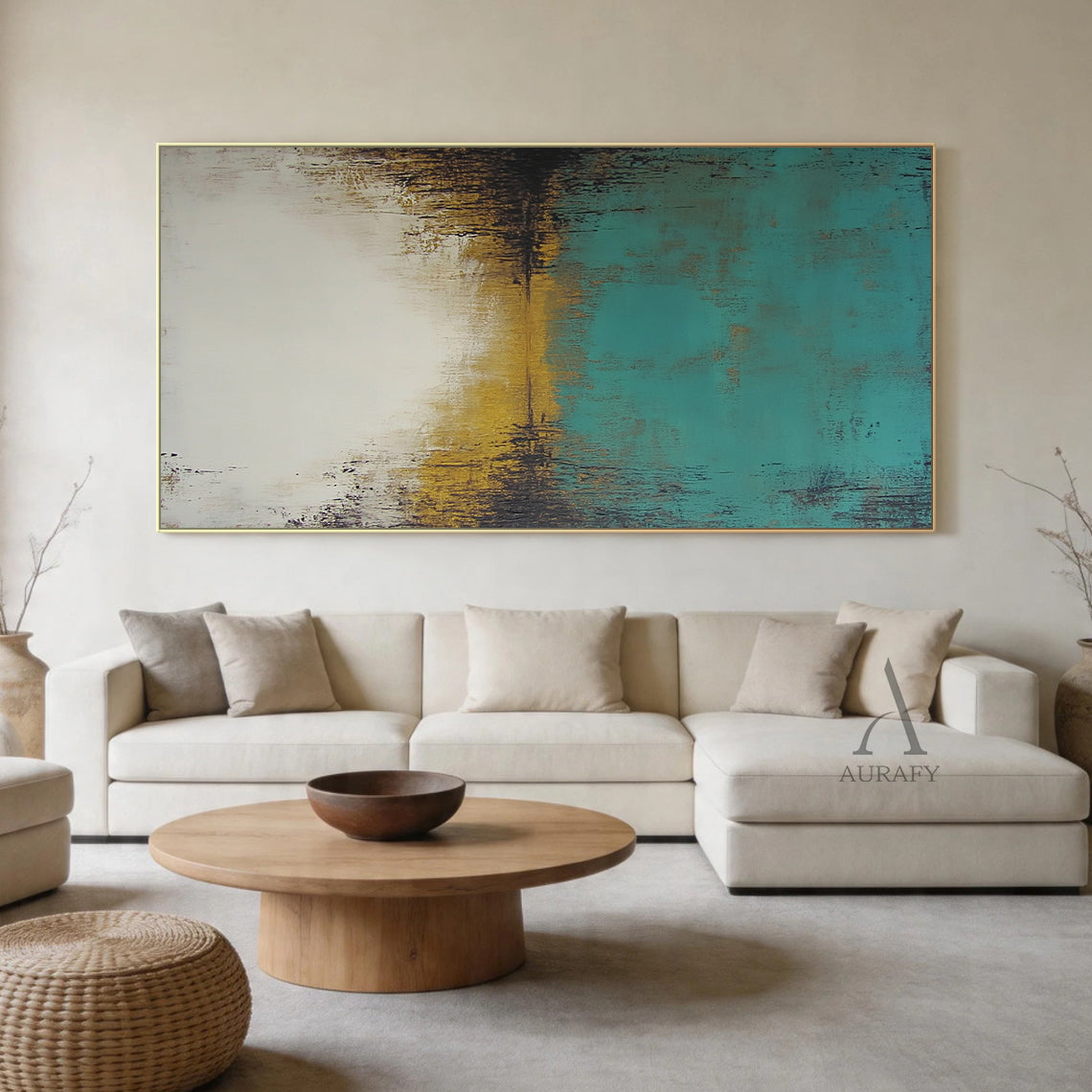 Modern General Abstract Green Beige Wall Art for Home Decor AURA395