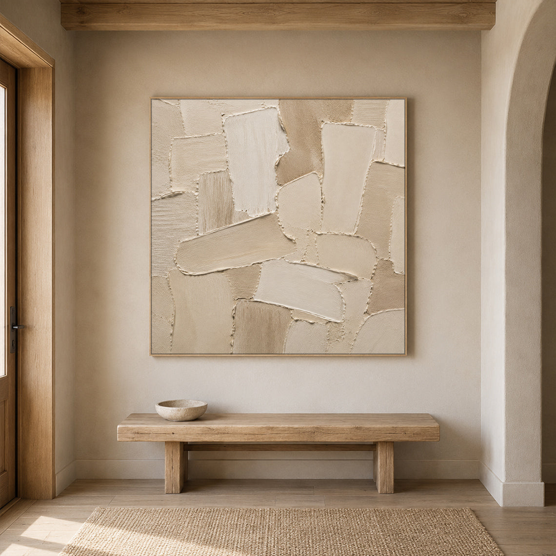 Beige 3D Palette Knife Stroke Plaster Sculpted Canvas Minimalist Japandi Neutral Wall Art AURA755