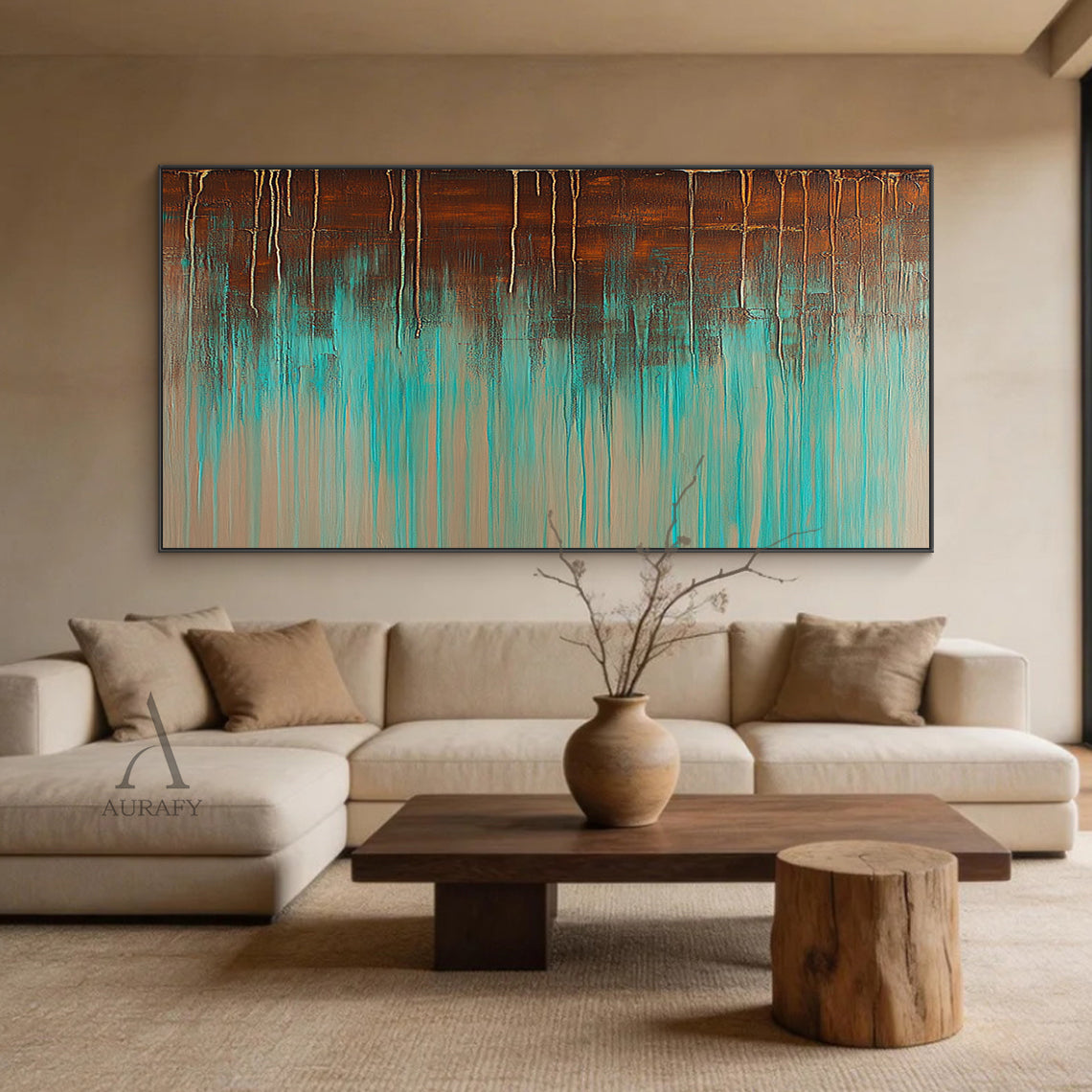 General Abstract Brown Green Modern Wall Art Home Decor AURA352