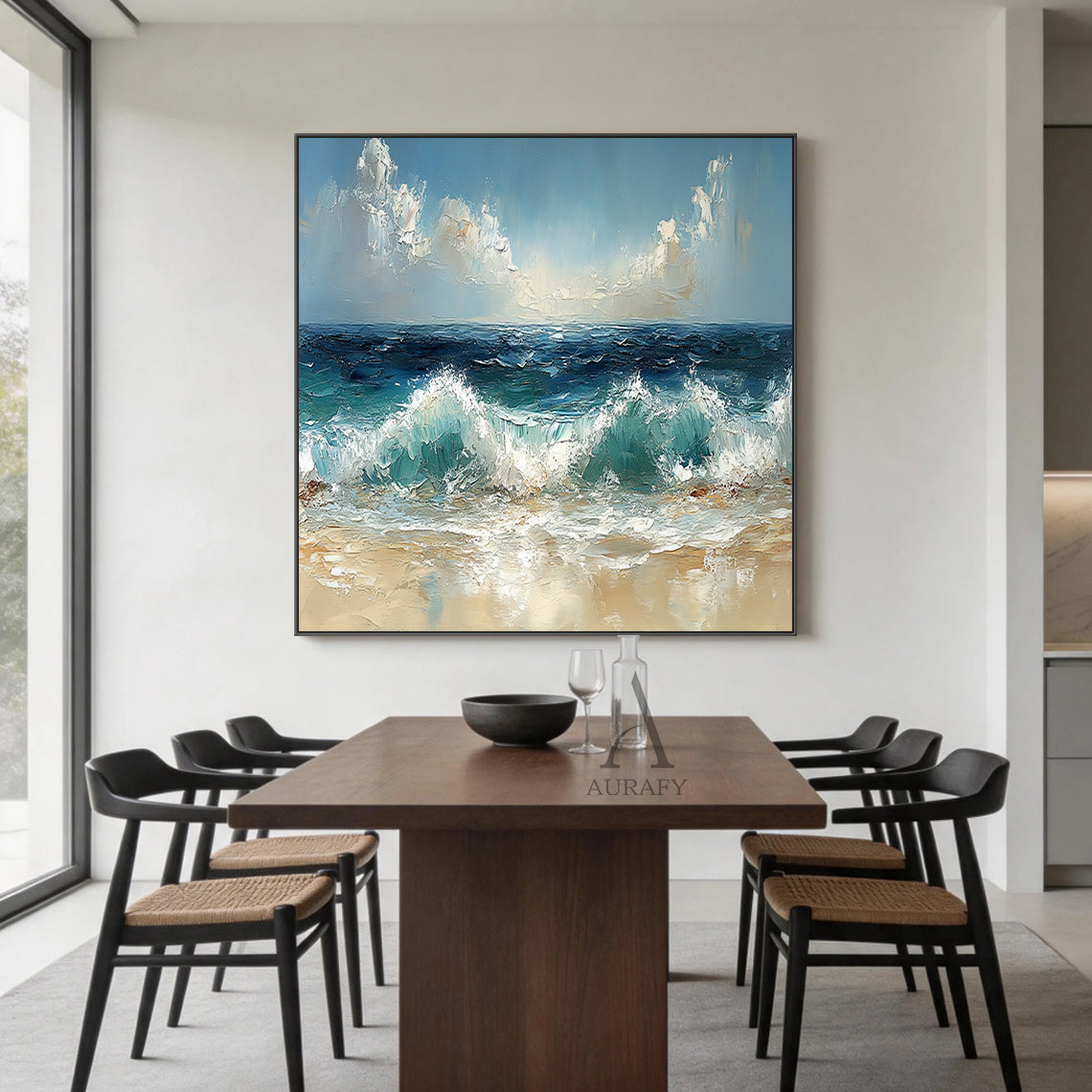 Unique 3D Textured Blue Beige Painting Modern Home Wall Decor AURA402