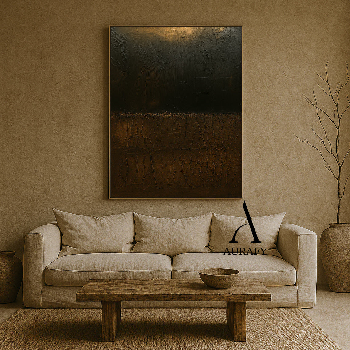 Wabi Sabi Brown Black Crackle Texture Tactile Organic Abstract Wall Art Hand-Scraped AURA565