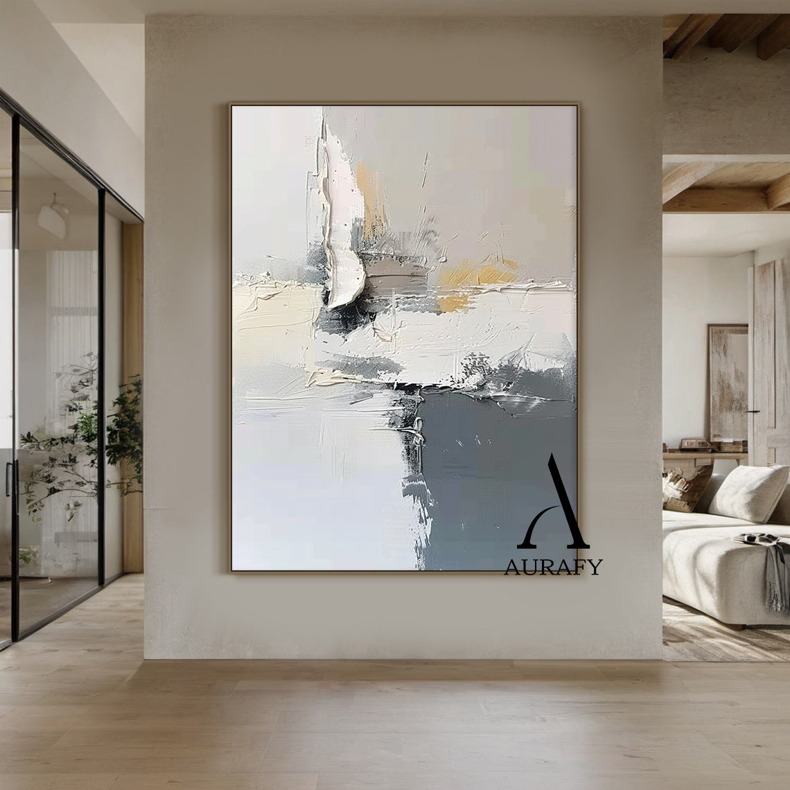Minimalist Gray White Wall Art Wabi-Sabi Knife Stroke Plaster Textured Japandi Abstract Handcrafted Home Decor AURA543
