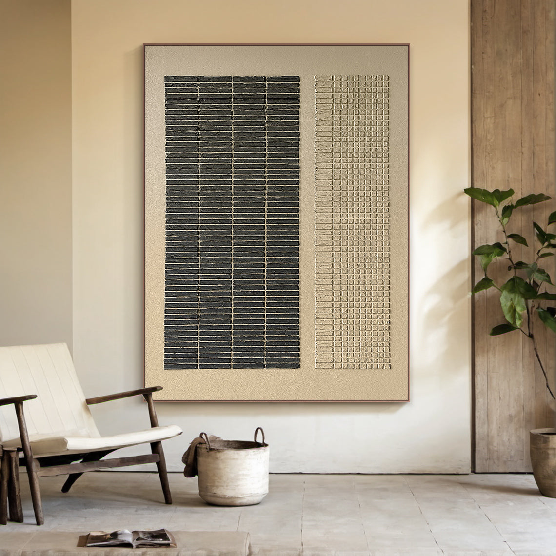 Measured Silence-Black & Beige Block Texture Field-AURA172
