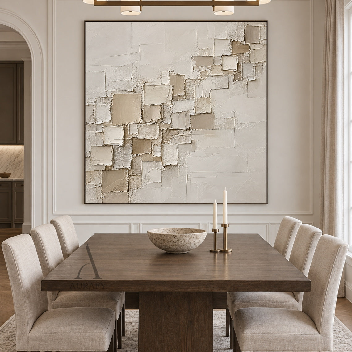 Floating Squares, Beige High-Relief Plaster Painting AURA864