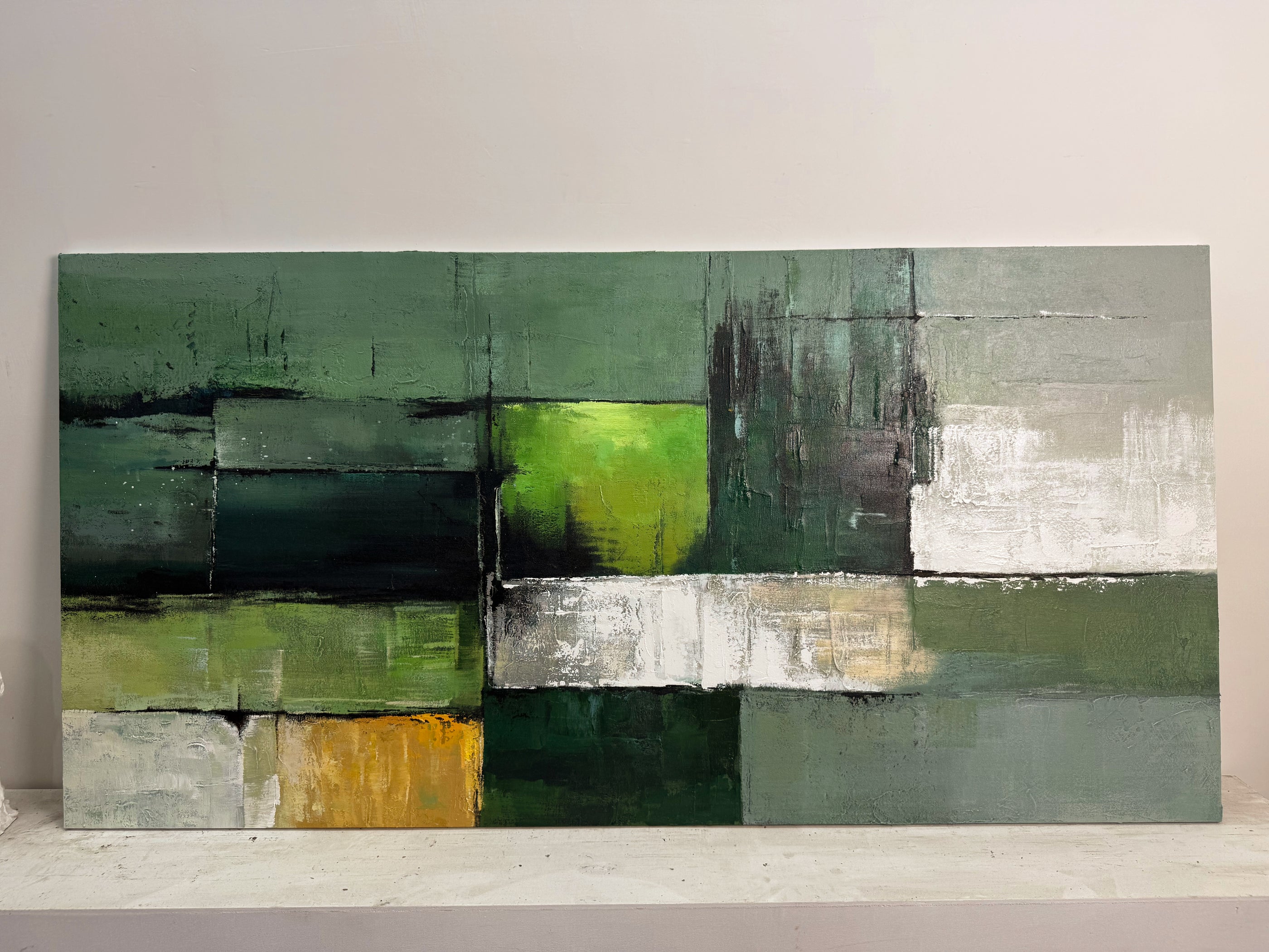 Wabi Sabi Green Abstract Wall Art for Living Room Decor AURA168
