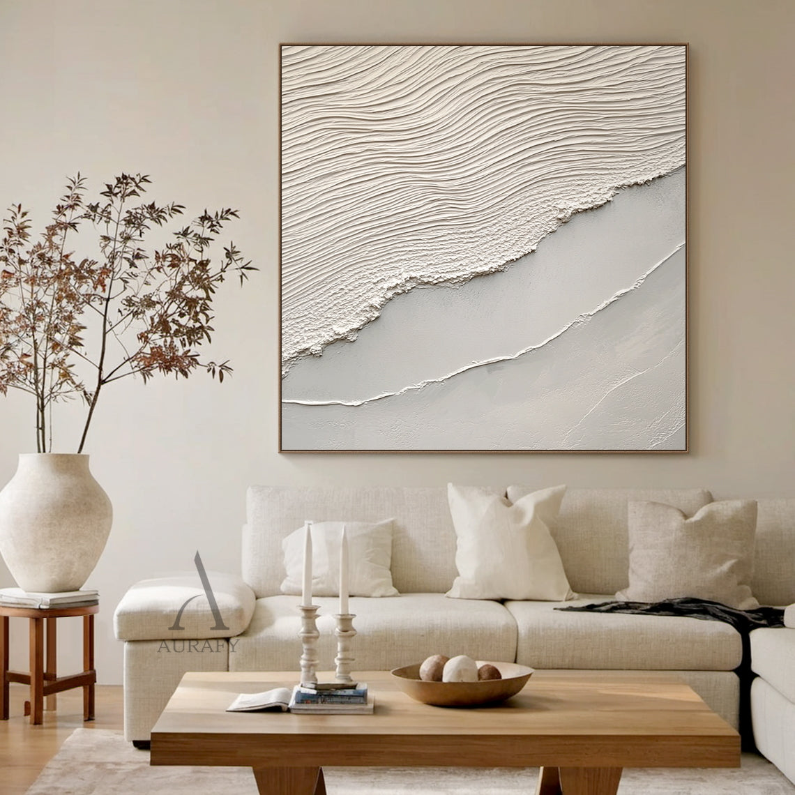Beige Sea Abstract Impasto Sculpted Tactile Wall Art Modern Minimalist Luxe Canvas AURA442