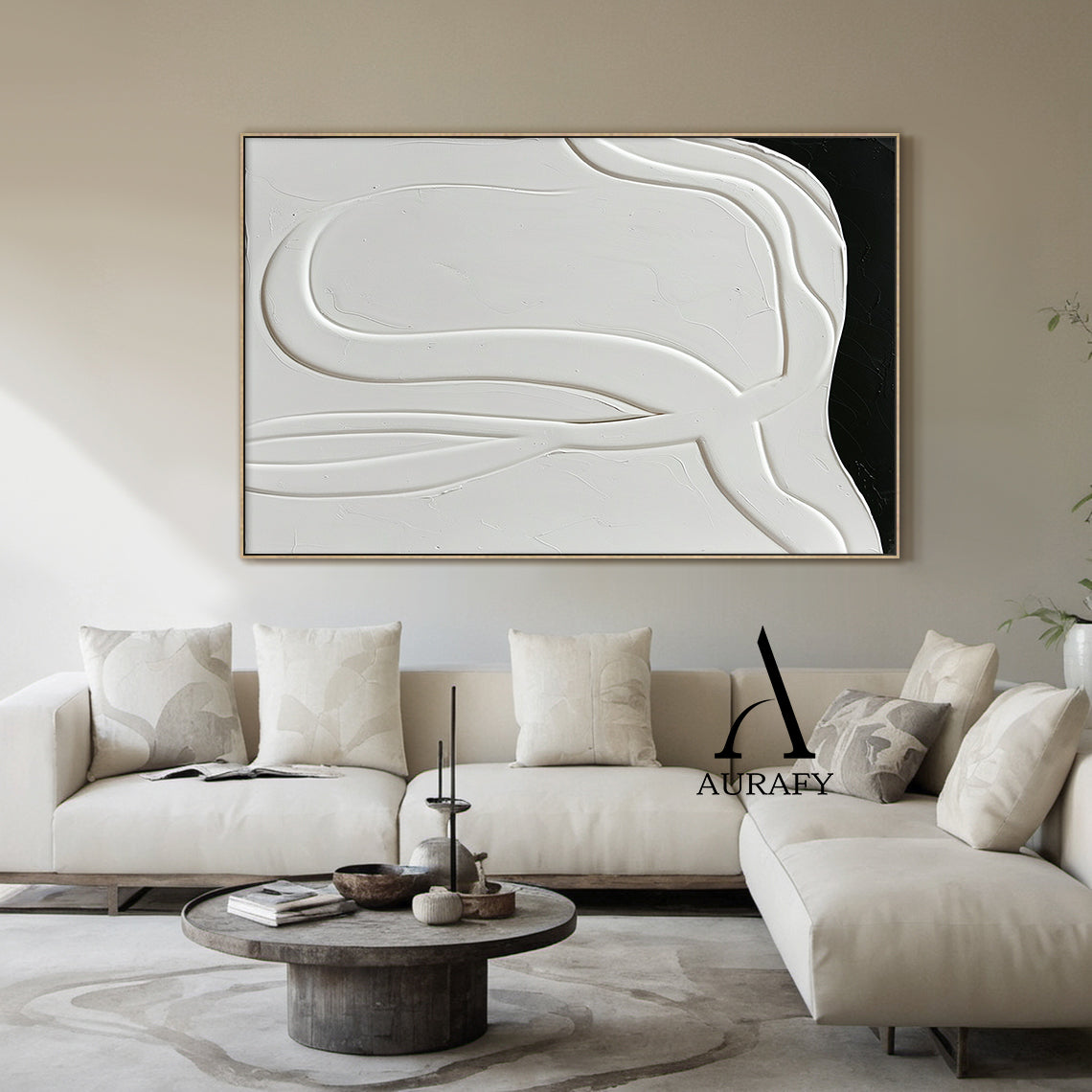 3D Textured Abstract Painting Black White High-Relief Tactile Modern Organic Luxe Artwork AURA513