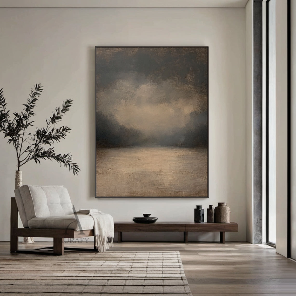Stillwater, Brown Foggy Lake Canvas Wall Art AURA877