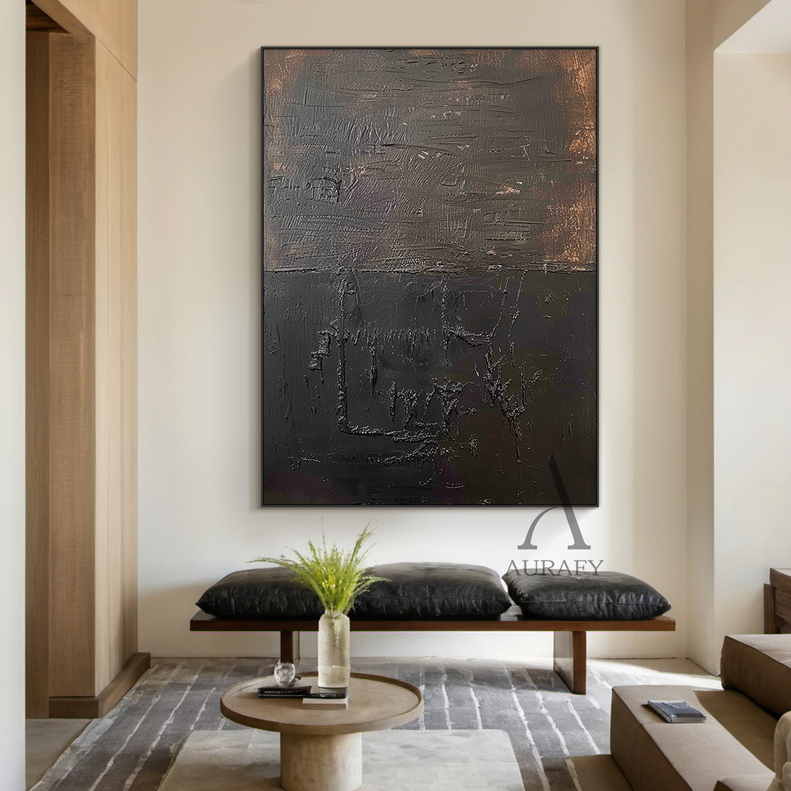 General Abstract Brown Art Thick Impasto Tactile Surface Scratched Industrial Retro Texture AURA477