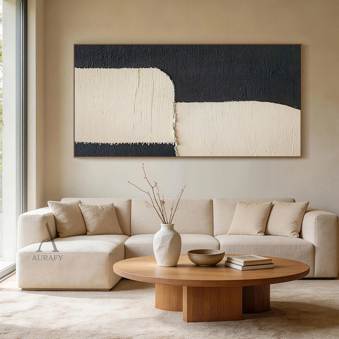 Minimalist Black Beige Wall Art for Home Living Room Decor AURA379