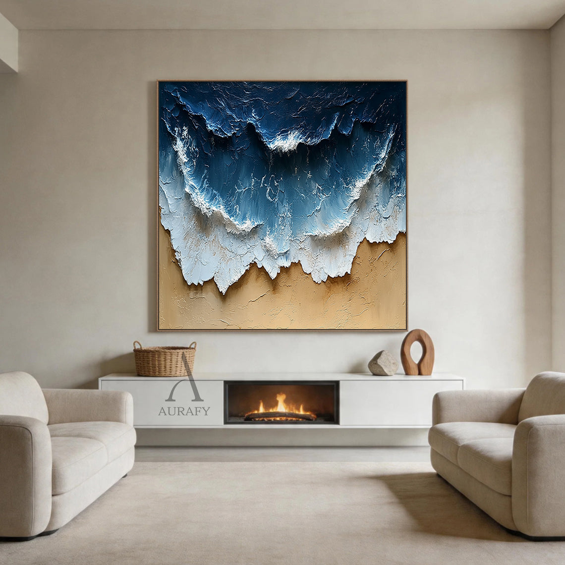 Modern Blue Yellow 3D Textured Painting Home Wall Art Decor AURA397