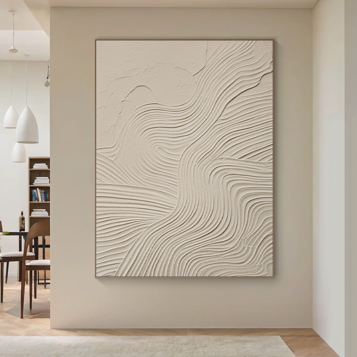 Flowline Texture Painting – Cream & Linen Tones – AURA045(Vertical)