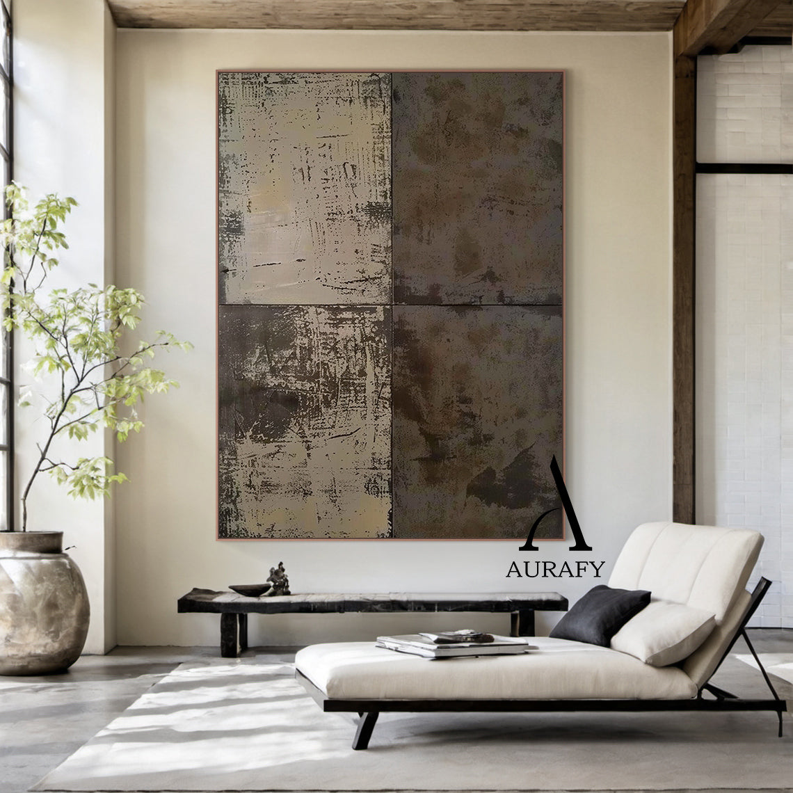 AurafyArt Wabi Sabi Gray Textured Abstract Art with Weathered Scratches and Matte Patina AURA561
