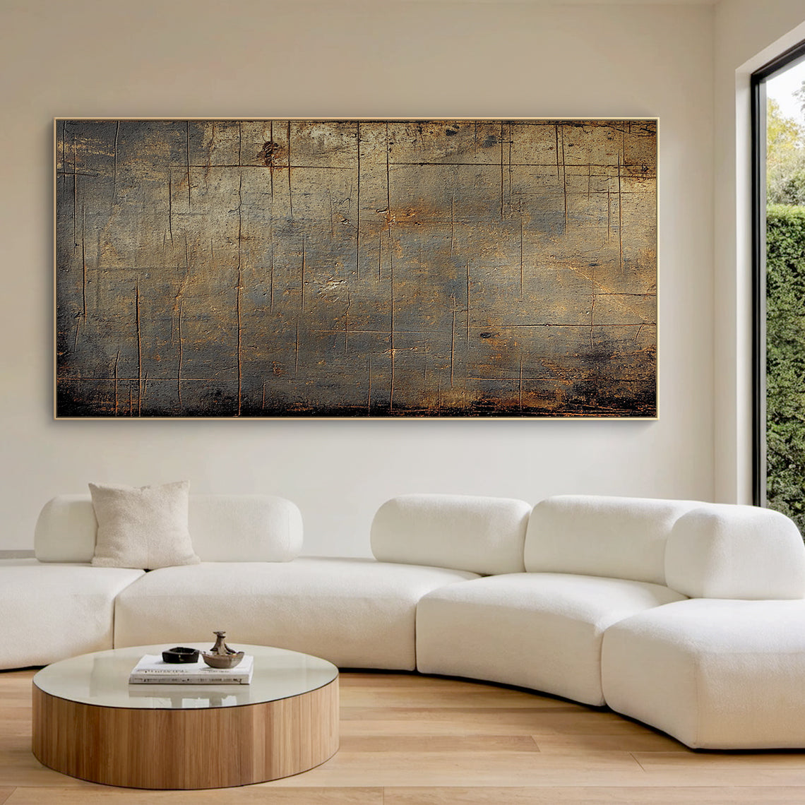 Wabi Sabi Brown Tactile Weathered Aged Artwork with Scratch Marks Rustic Finish AURA585