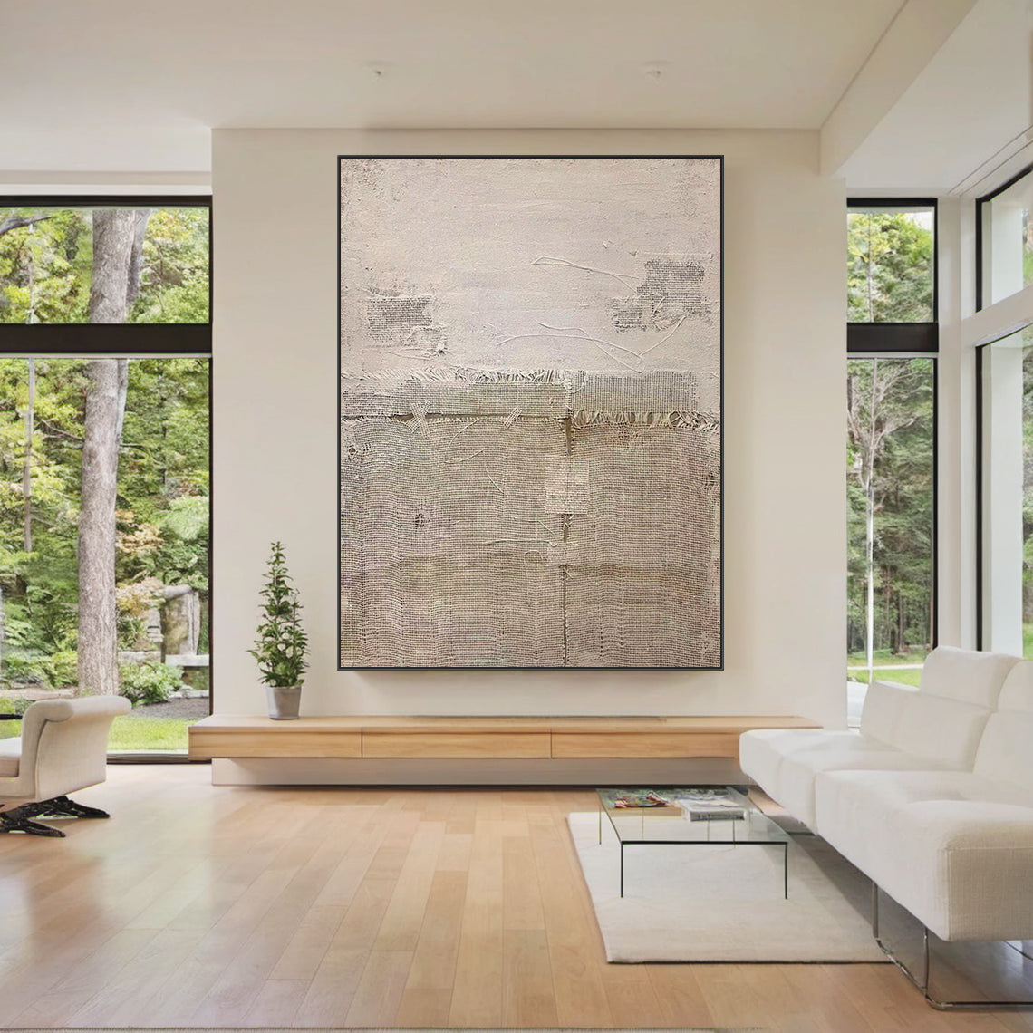 Woven Texture Canvas-Natural Linen & Cream Tones-AURA028