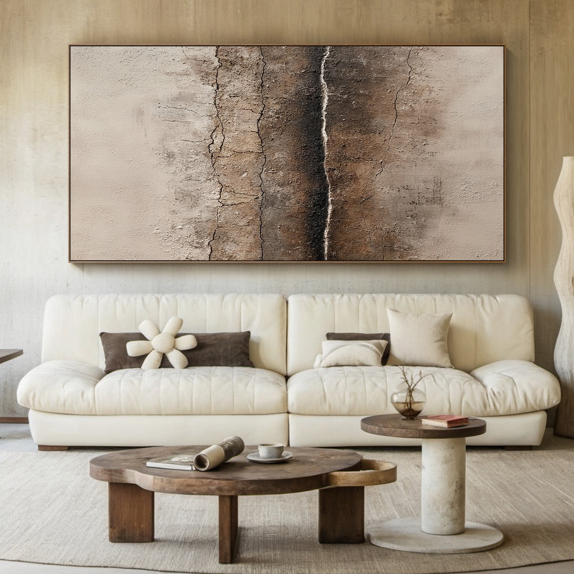 Wabi Sabi Abstract Art Cracked Plaster Texture Brown Beige Mottled Tactile Wall Decor AURA580